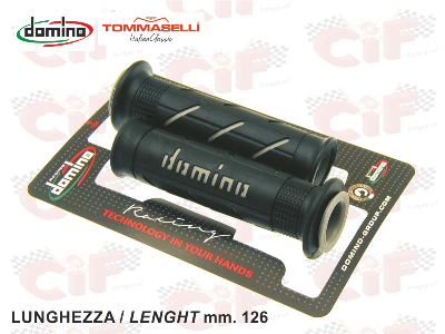 Coppia manopole nere e grigie Domino con terminali forati universali Scooter Moto Ciclomotori