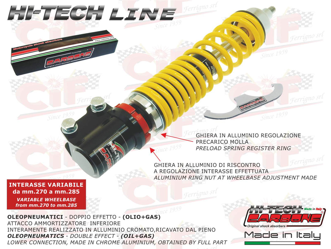 Ammortizzatore anteriore Carbone Hi Tech molla gialla Vespa GT GTS GTV 125 200 250 300