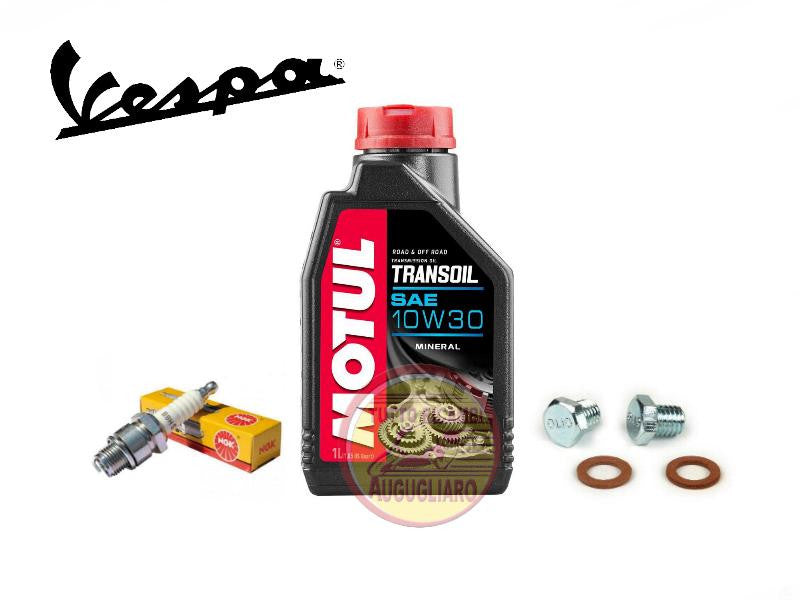 Kit olio 10W30 minerale + viti carter + candela Vespa 50 Special L N R 125 ET3