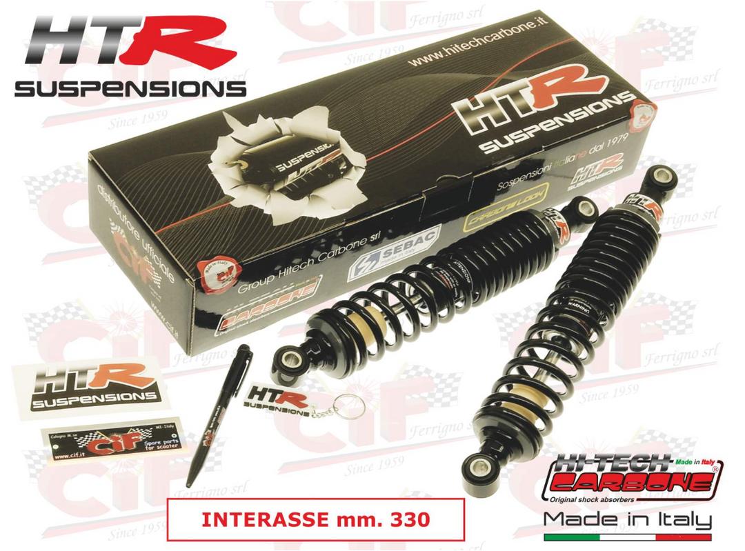 Kit ammortizzatori Carbone regolabili neri 330mm HTR RACING Piaggio Bravo Grillo Boxer Si