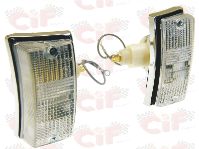 Coppia fanali frecce anteriori bianche cromate Vespa PX 125 150 200