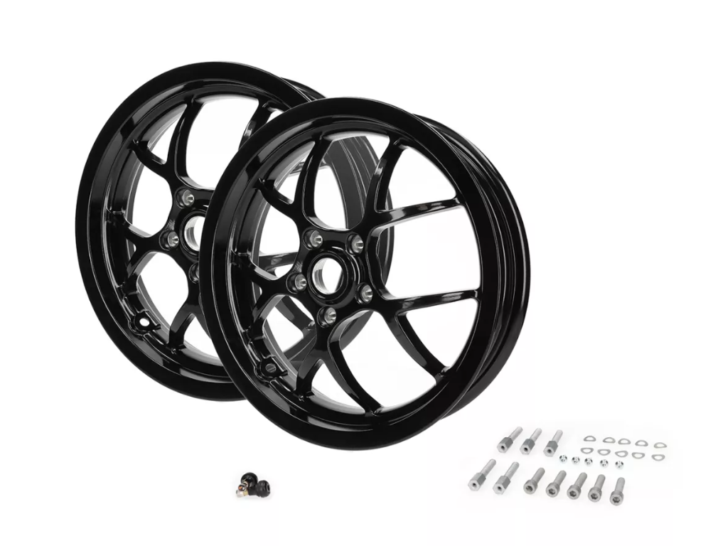 Kit cerchi anteriore + posteriore BGM 13 pollici neri lucidi Vespa GTS 125 250 300 310cc