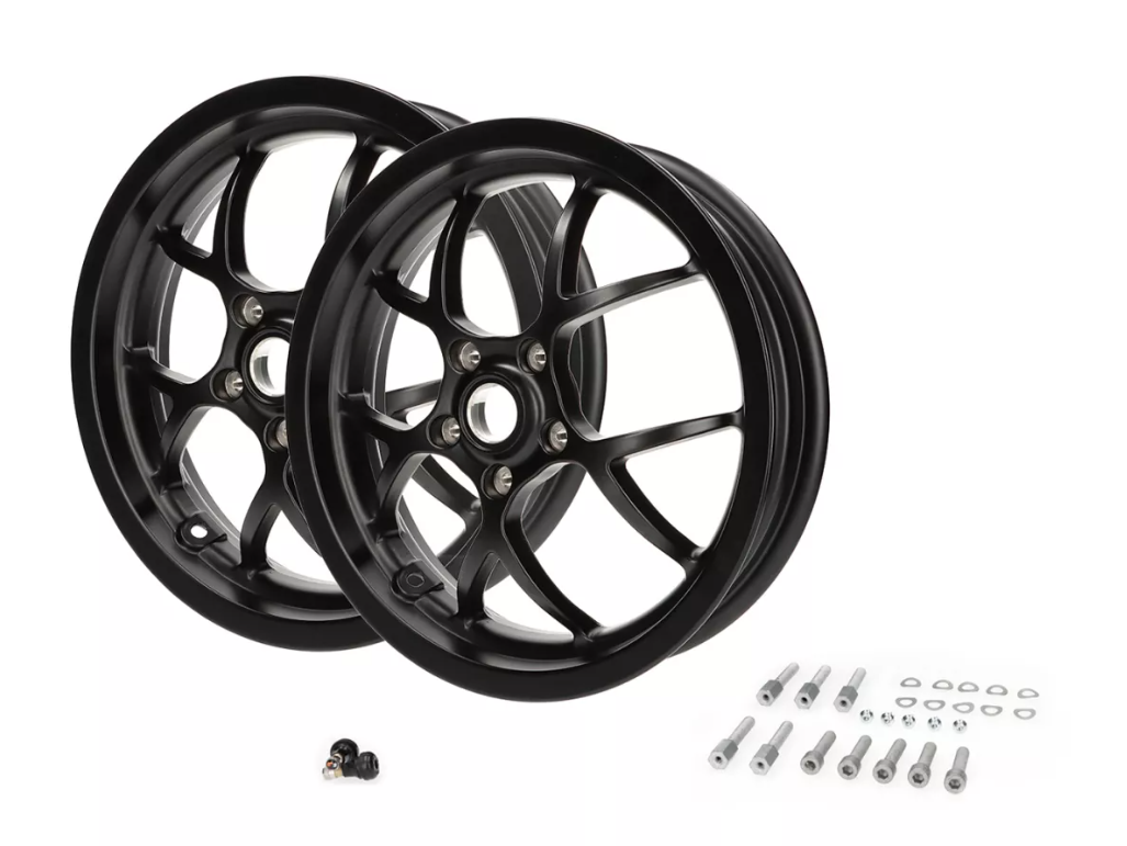 Kit cerchi anteriore + posteriore BGM 13 pollici neri opachi Vespa GTS 125 250 300 310cc